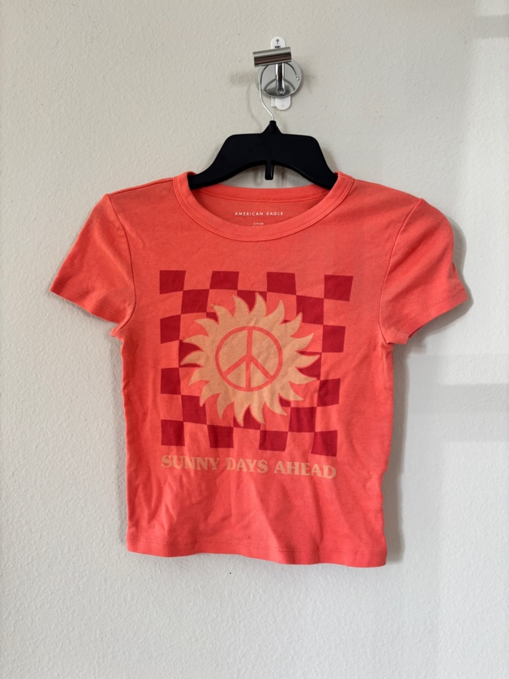 American Eagle Outfitters Coral Graphic Tee with Sun Peace Design